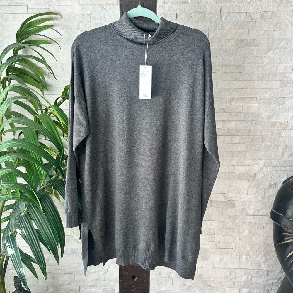 EILEEN FISHER Grey Turtleneck Tunic Sweater Size Large New with Tags